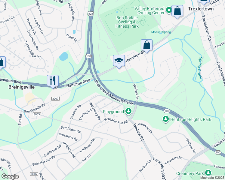 map of restaurants, bars, coffee shops, grocery stores, and more near 1262 Weilers Road in Breinigsville