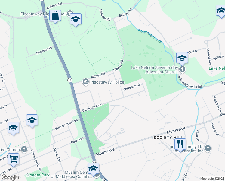 map of restaurants, bars, coffee shops, grocery stores, and more near 20 Quick Way in Piscataway