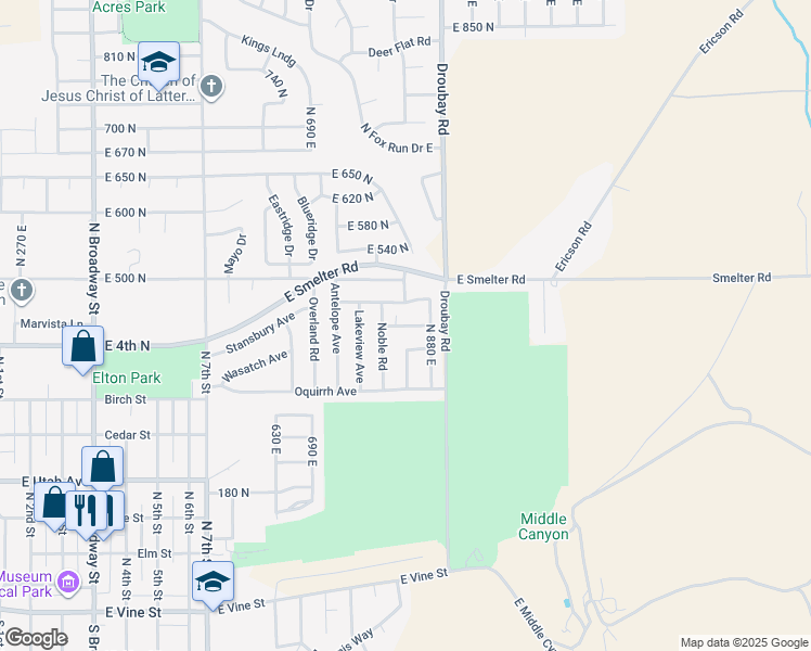 map of restaurants, bars, coffee shops, grocery stores, and more near 866 Uintah Avenue in Tooele