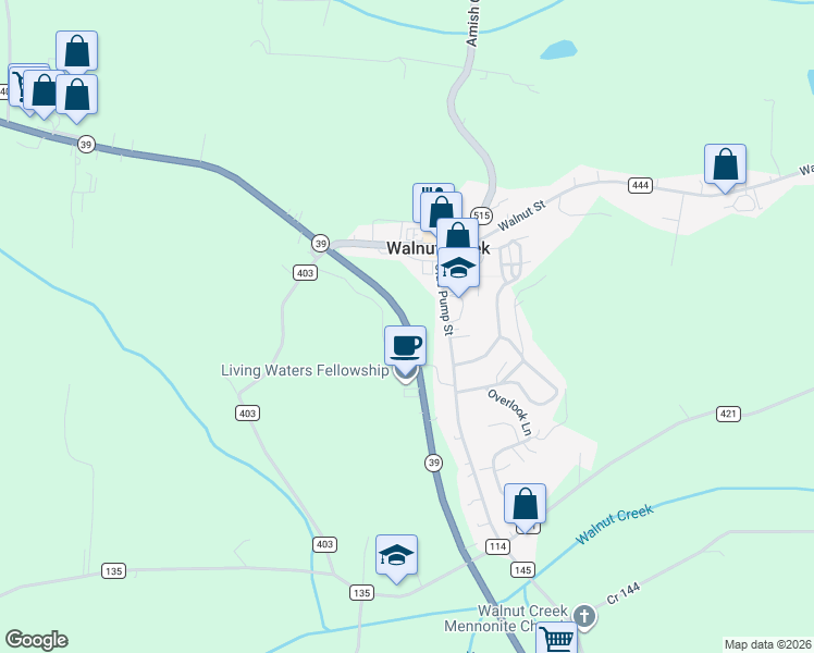 map of restaurants, bars, coffee shops, grocery stores, and more near in Walnut Creek