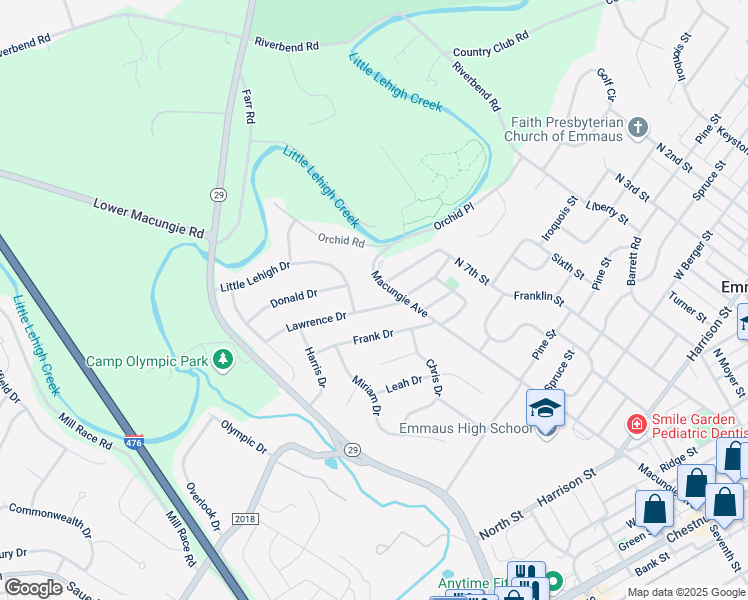 map of restaurants, bars, coffee shops, grocery stores, and more near 833 Lawrence Drive in Emmaus