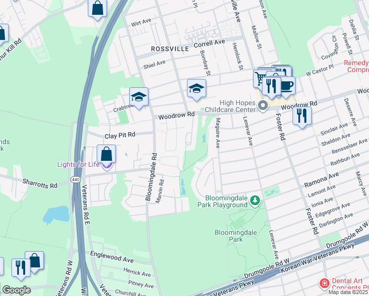 map of restaurants, bars, coffee shops, grocery stores, and more near 57 Brookside Loop in Staten Island
