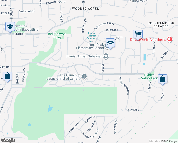 map of restaurants, bars, coffee shops, grocery stores, and more near 2160 Wasatch Boulevard in Sandy