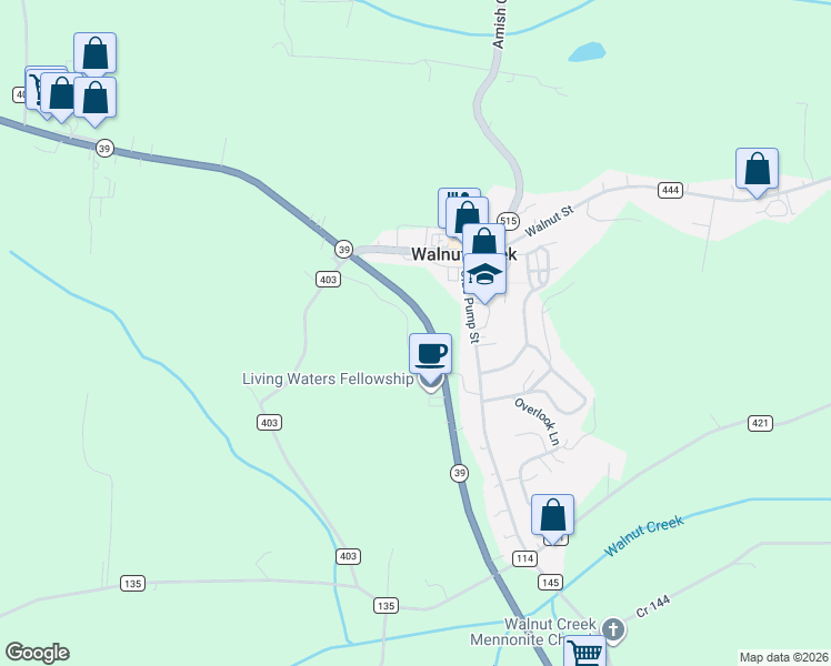 map of restaurants, bars, coffee shops, grocery stores, and more near 2777 Cove Lane in Millersburg