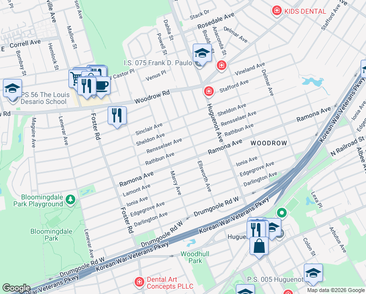 map of restaurants, bars, coffee shops, grocery stores, and more near 709 Rathbun Avenue in Staten Island