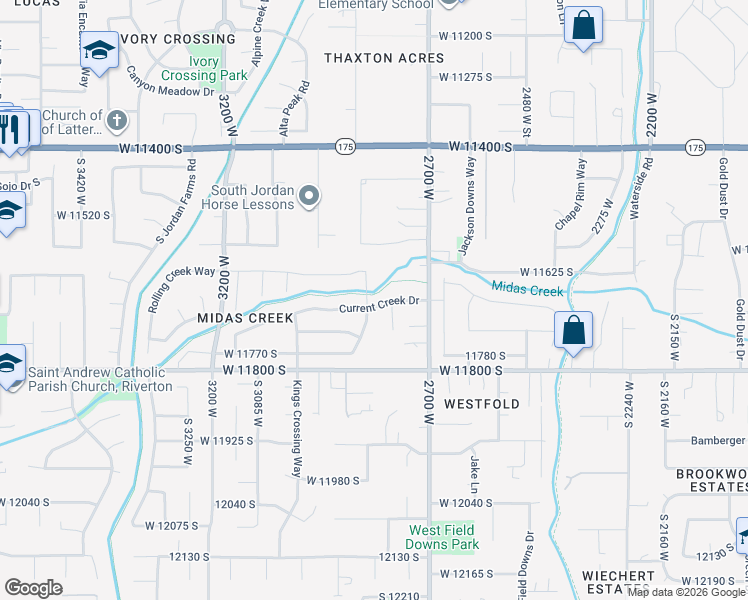 map of restaurants, bars, coffee shops, grocery stores, and more near 11677 Chalk Creek Way in South Jordan