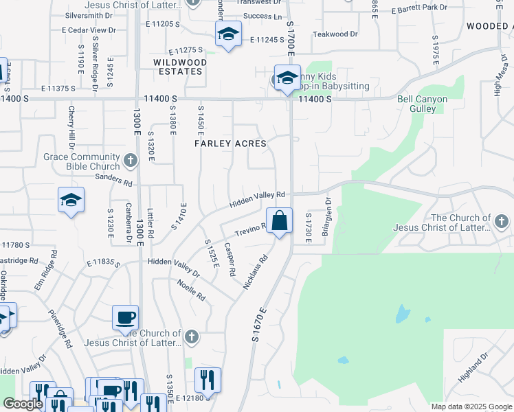 map of restaurants, bars, coffee shops, grocery stores, and more near 11676 Casper Road in Sandy