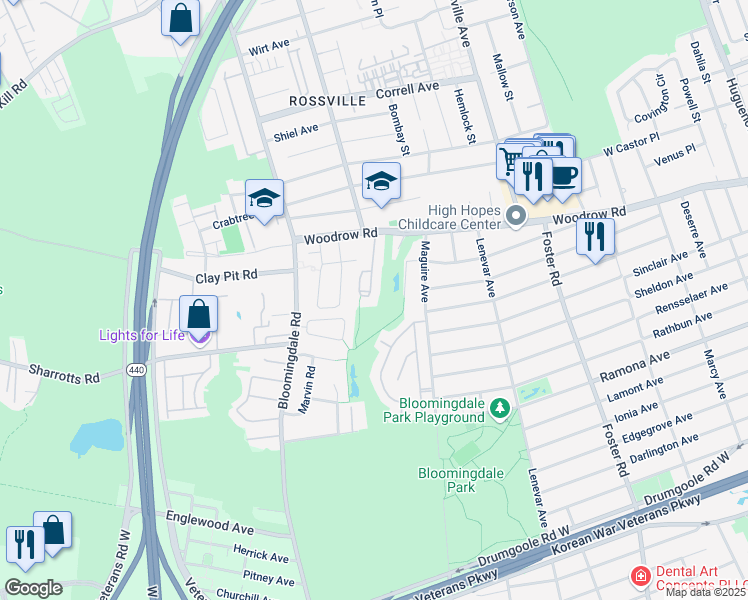 map of restaurants, bars, coffee shops, grocery stores, and more near 49 Brookside Loop in Staten Island