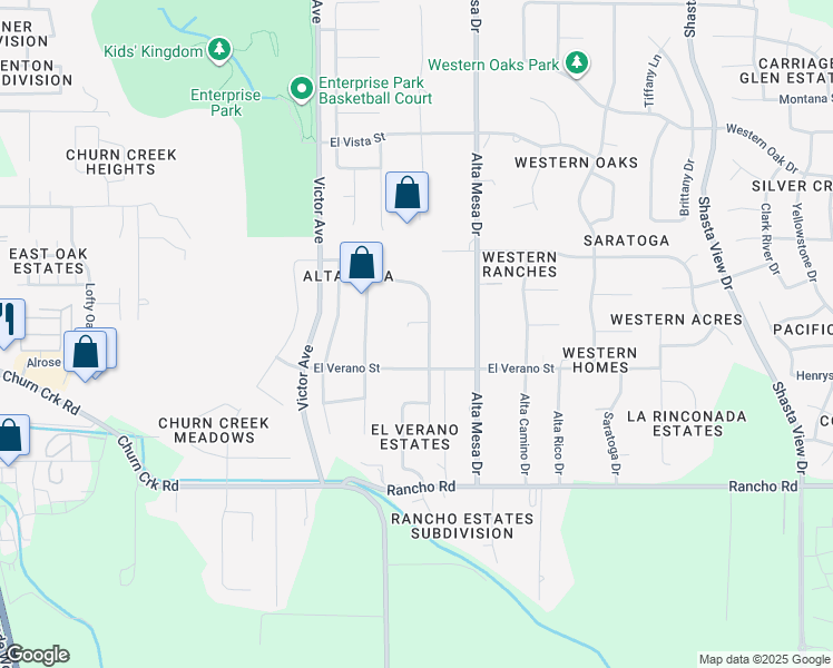 map of restaurants, bars, coffee shops, grocery stores, and more near 4720 Alta Saga Dr in Redding