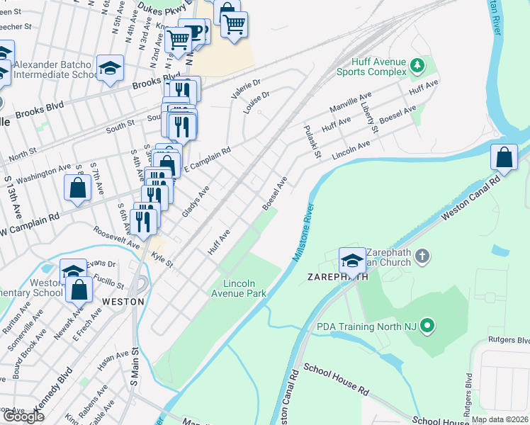 map of restaurants, bars, coffee shops, grocery stores, and more near 534 Lincoln Avenue in Manville