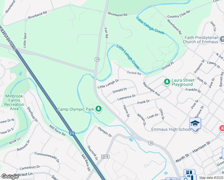 map of restaurants, bars, coffee shops, grocery stores, and more near 985 Donald Dr in Emmaus