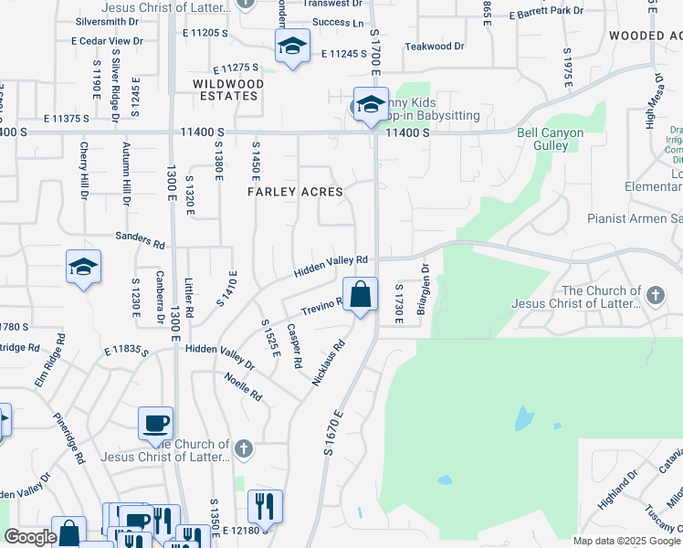 map of restaurants, bars, coffee shops, grocery stores, and more near 11673 Casper Road in Sandy