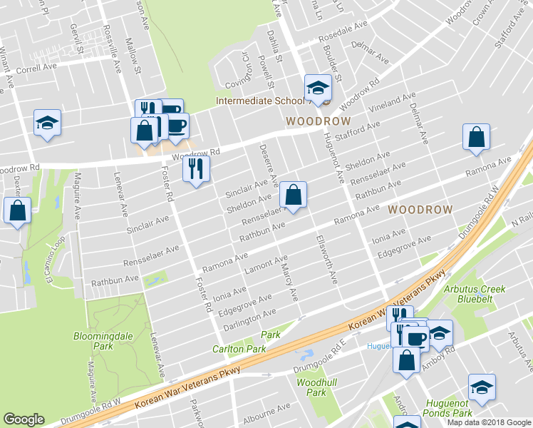 map of restaurants, bars, coffee shops, grocery stores, and more near 720 Marcy Avenue in Staten Island
