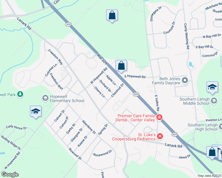 map of restaurants, bars, coffee shops, grocery stores, and more near 4871 Orchard Drive in Lehigh County
