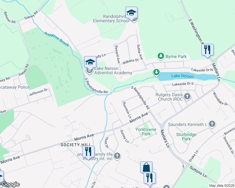 map of restaurants, bars, coffee shops, grocery stores, and more near 618 South Randolphville Road in Piscataway