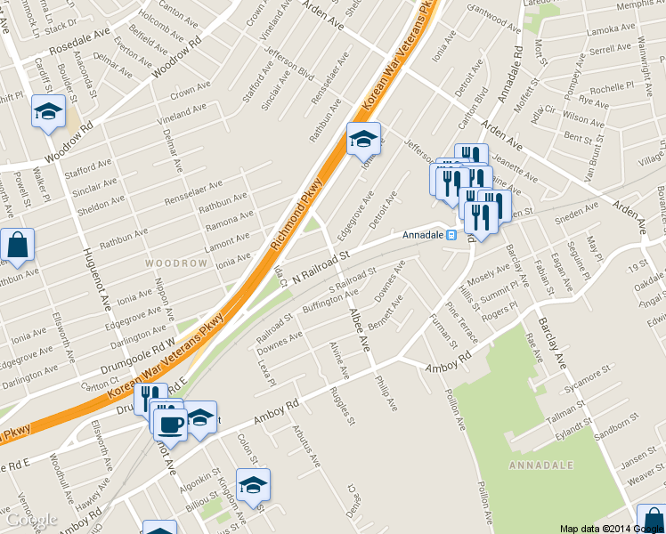 map of restaurants, bars, coffee shops, grocery stores, and more near 134 Albee Avenue in Staten Island