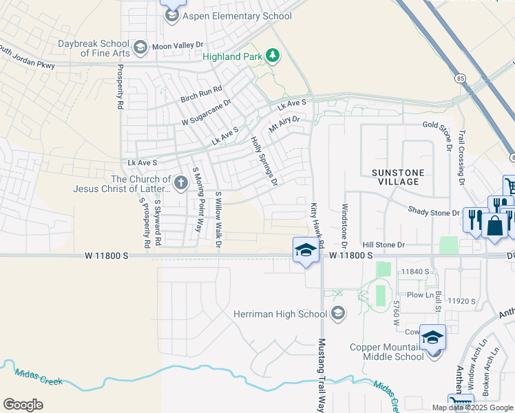 map of restaurants, bars, coffee shops, grocery stores, and more near 11668 South Gannett Way in South Jordan
