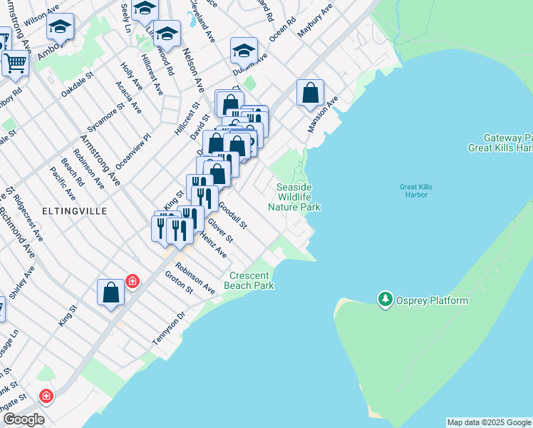 map of restaurants, bars, coffee shops, grocery stores, and more near 218 Wiman Avenue in Staten Island