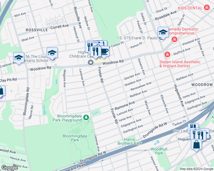 map of restaurants, bars, coffee shops, grocery stores, and more near 916 Sinclair Avenue in Staten Island