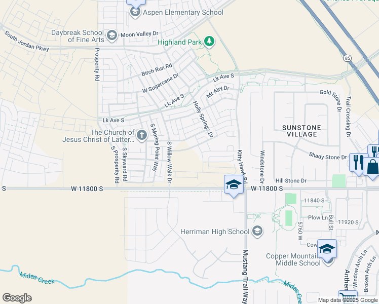 map of restaurants, bars, coffee shops, grocery stores, and more near 6169 West Sparrow View Drive in South Jordan