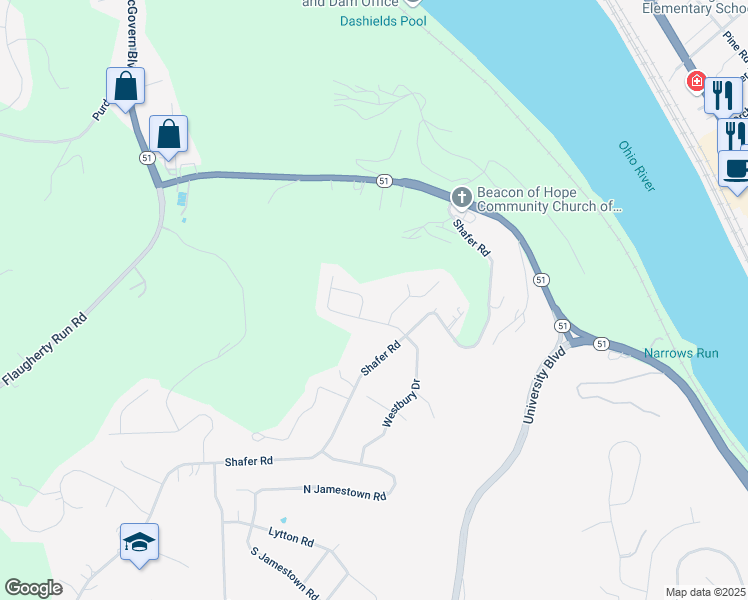 map of restaurants, bars, coffee shops, grocery stores, and more near 204 Westminster Drive in Coraopolis