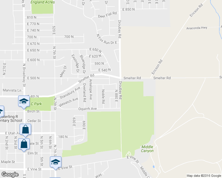 map of restaurants, bars, coffee shops, grocery stores, and more near 847 Uintah Avenue in Tooele