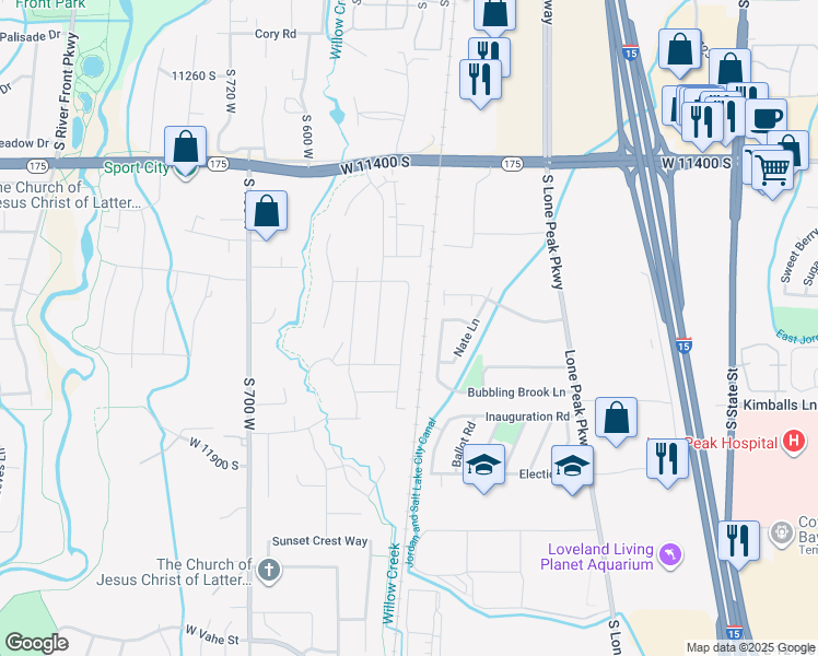 map of restaurants, bars, coffee shops, grocery stores, and more near 11673 South Halls Creek Road in Draper