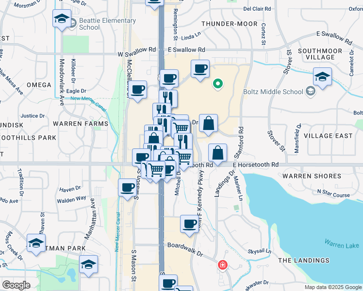map of restaurants, bars, coffee shops, grocery stores, and more near 3500 South College Avenue in Fort Collins