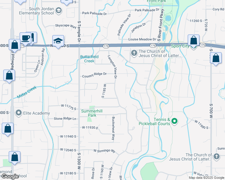 map of restaurants, bars, coffee shops, grocery stores, and more near 11664 Lampton View Drive in South Jordan