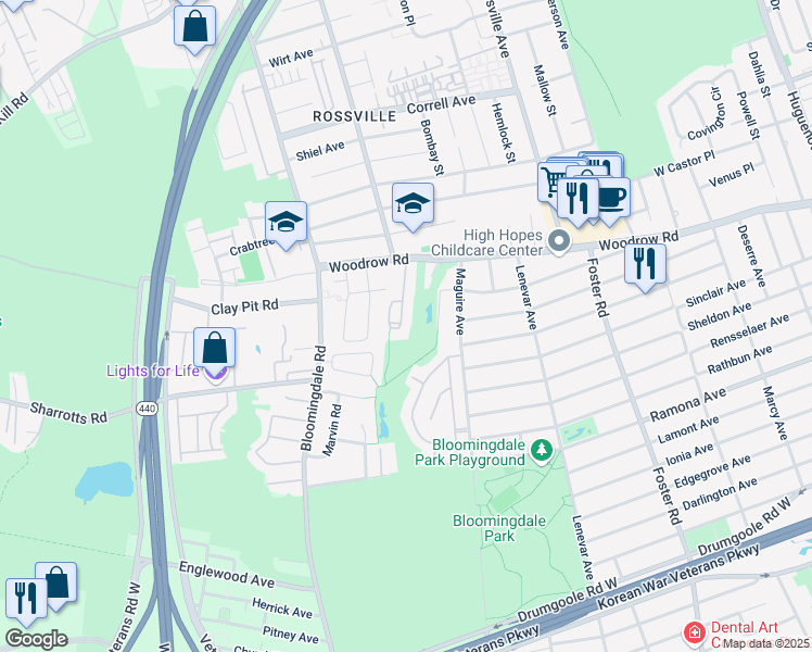 map of restaurants, bars, coffee shops, grocery stores, and more near 49 Brookside Loop in Staten Island