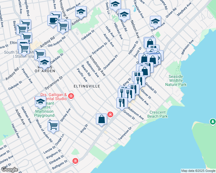 map of restaurants, bars, coffee shops, grocery stores, and more near 214 Armstrong Avenue in Staten Island