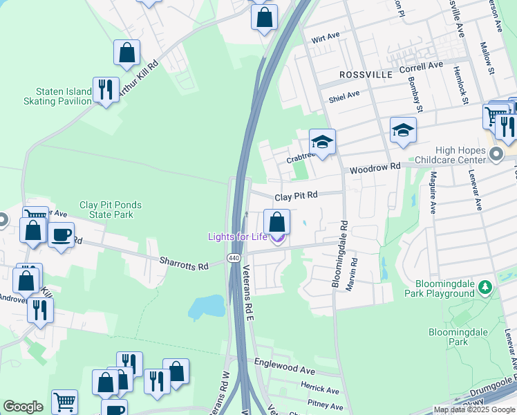 map of restaurants, bars, coffee shops, grocery stores, and more near 77 Salamander Court in Staten Island