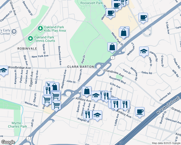map of restaurants, bars, coffee shops, grocery stores, and more near in Edison