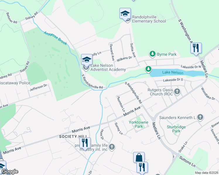 map of restaurants, bars, coffee shops, grocery stores, and more near 618 South Randolphville Road in Piscataway Township