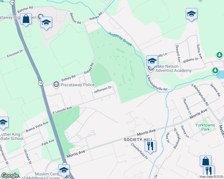 map of restaurants, bars, coffee shops, grocery stores, and more near 60 Jefferson Drive in Piscataway