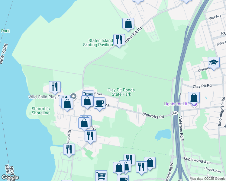 map of restaurants, bars, coffee shops, grocery stores, and more near 145 Storer Avenue in Staten Island