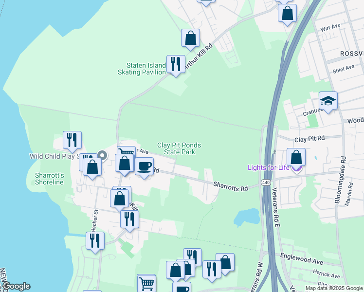 map of restaurants, bars, coffee shops, grocery stores, and more near New York Avenue in Staten Island
