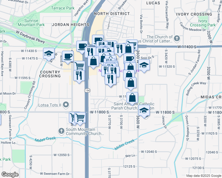 map of restaurants, bars, coffee shops, grocery stores, and more near 3761 West Parkway Plaza Drive in South Jordan