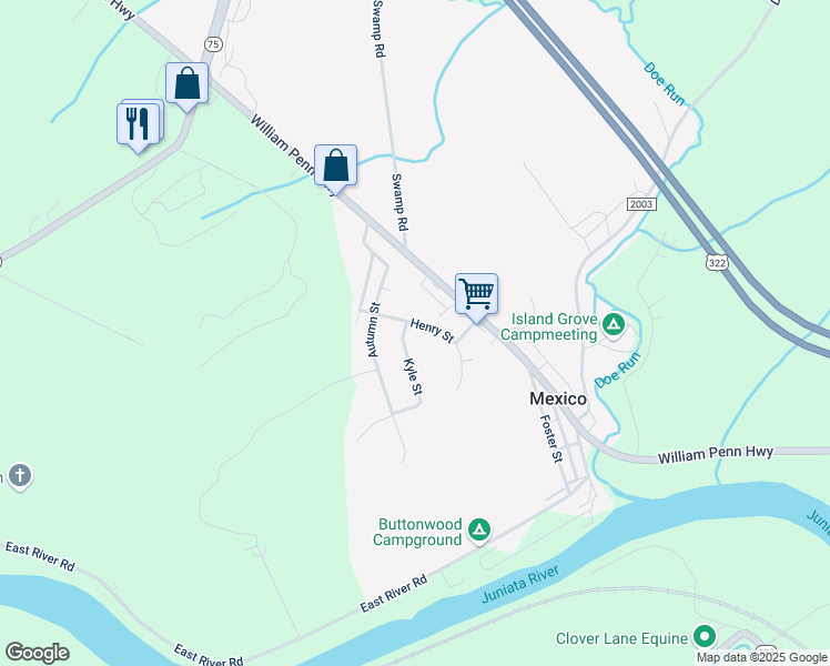map of restaurants, bars, coffee shops, grocery stores, and more near 21 Kyle Street in Mifflintown