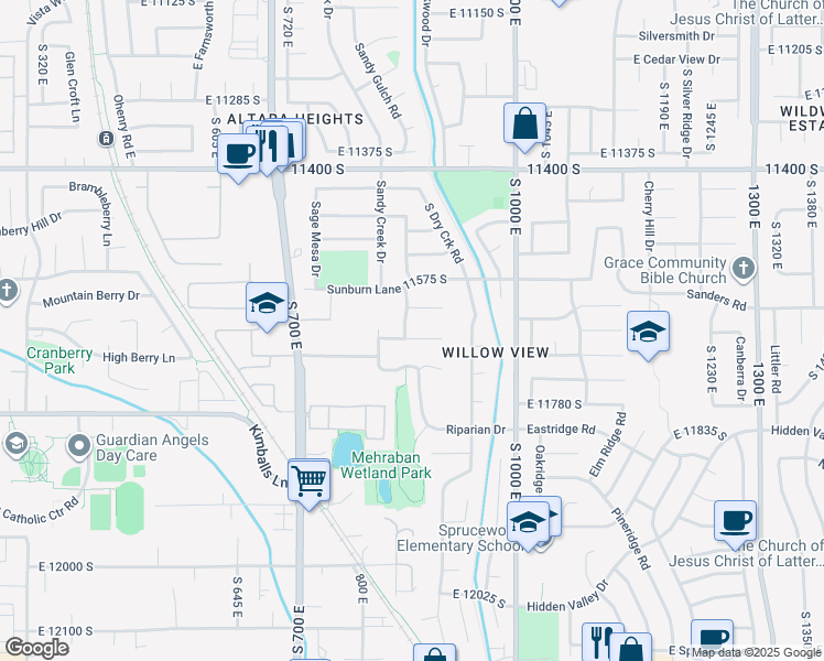 map of restaurants, bars, coffee shops, grocery stores, and more near 868 East 11680 South in Draper