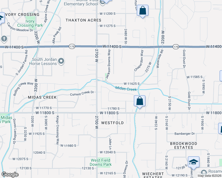 map of restaurants, bars, coffee shops, grocery stores, and more near 2573 Midas Side Way in Riverton