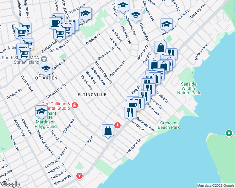 map of restaurants, bars, coffee shops, grocery stores, and more near 214 Armstrong Avenue in Staten Island