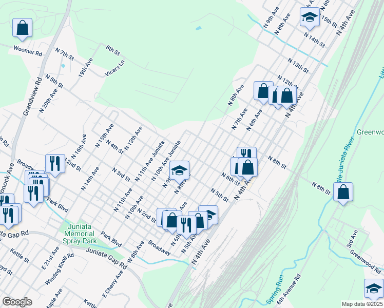 map of restaurants, bars, coffee shops, grocery stores, and more near 512 North 9th Avenue in Altoona
