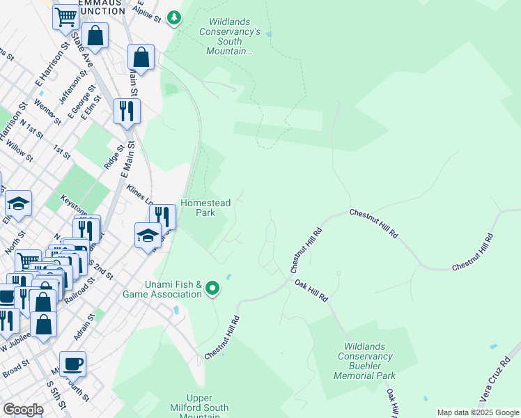 map of restaurants, bars, coffee shops, grocery stores, and more near 365 Stoneridge Road in Emmaus
