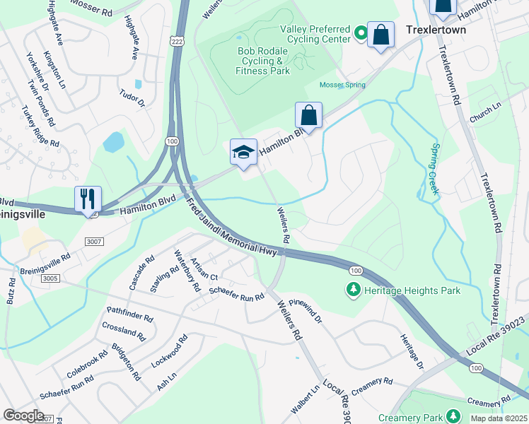 map of restaurants, bars, coffee shops, grocery stores, and more near 8309 Alexander Court in Breinigsville