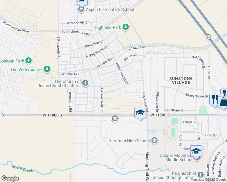 map of restaurants, bars, coffee shops, grocery stores, and more near 6168 West Sparrow View Drive in South Jordan