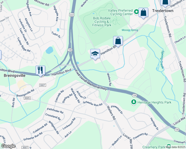 map of restaurants, bars, coffee shops, grocery stores, and more near 8345 Alexander Court in Breinigsville
