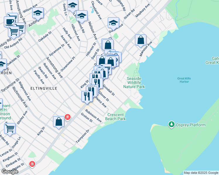 map of restaurants, bars, coffee shops, grocery stores, and more near 56 Goodall Street in Staten Island