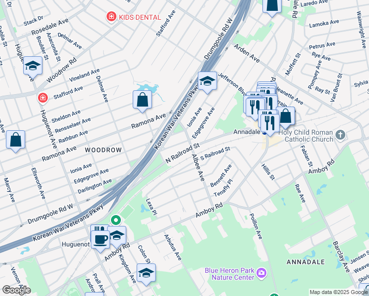 map of restaurants, bars, coffee shops, grocery stores, and more near 134 Albee Avenue in Staten Island