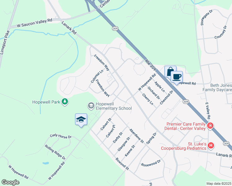 map of restaurants, bars, coffee shops, grocery stores, and more near 4641 Freedom Way in Lehigh County
